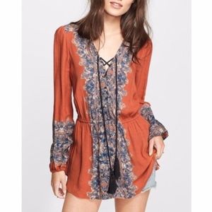 Free People~Orange and Blue~Peasant Top~Medium